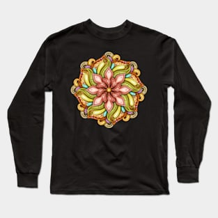 Colored Pattern with Mandala Motifs Long Sleeve T-Shirt